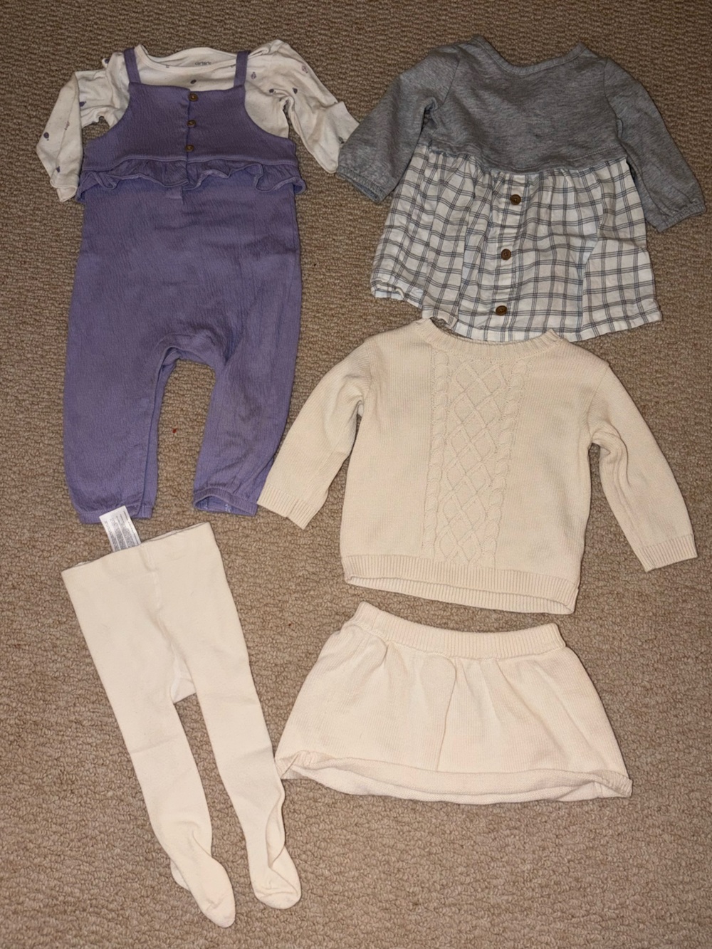 Carter’s Baby Girl 9M Outfit Bundle Dresses Sweater Tights Purple Cream